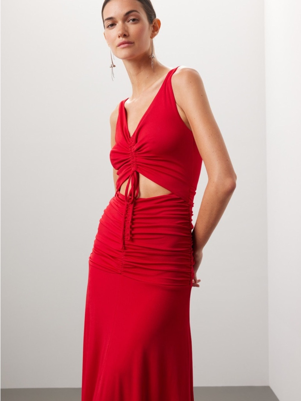 Zac Posen Vibrant Red Ruched Tie-Front Dress